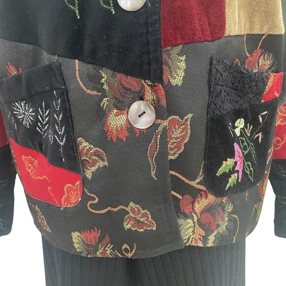 Parsley & Sage Patchwork Embroidered Jacket S Velvet Floral Artisan Boho Chic - Picture 11 of 12